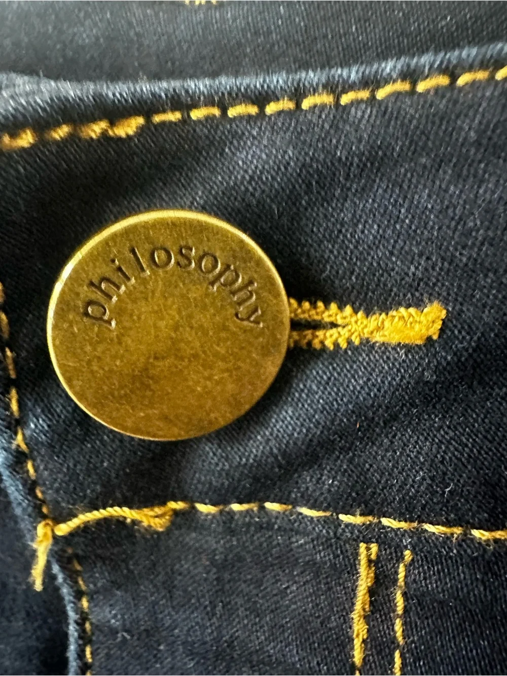 Philosophy Dark Indigo Jeans Yellow Stitching Stretch Size 24W